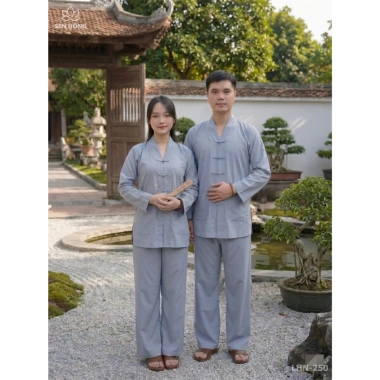 Bộ La Hán Truyền Thống Áo Lam Pháp Phục Nam Nữ - Quần Áo Phật Tử Kate Mát Mịn Loại 1