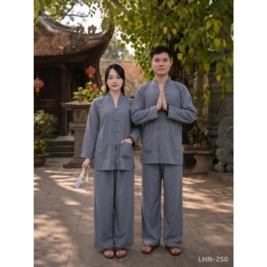 Bộ La Hán Truyền Thống Áo Lam Pháp Phục Nam Nữ - Quần Áo Phật Tử Kate Mát Mịn Loại 1