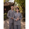 Bộ La Hán Truyền Thống Áo Lam Pháp Phục Nam Nữ - Quần Áo Phật Tử Kate Mát Mịn Loại 1 9