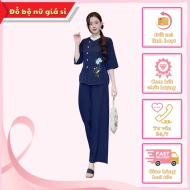 Bộ lam pháp phục đi chùa lụa vân mềm nhẹ, thiết kế trang nghiêm, size 40‑75kg, 219.000₫