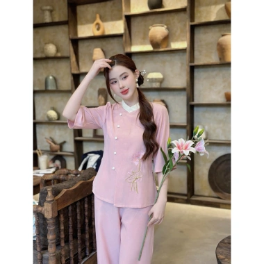 Bộ lam pháp phục đi chùa lụa vân mềm nhẹ, thiết kế trang nghiêm, size 40‑75kg, 219.000₫