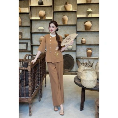 Bộ lam pháp phục đi chùa lụa vân mềm nhẹ, thiết kế trang nghiêm, size 40‑75kg, 219.000₫