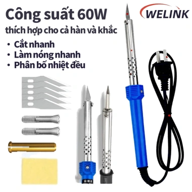 Bộ Mỏ Hàn 60W, Dao Cắt Nhiệt, Tặng 5 Lưỡi & 2 Kẹp - Máy Hàn Thiếc Cho Linh Kiện