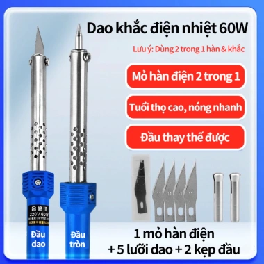 Bộ Mỏ Hàn 60W, Dao Cắt Nhiệt, Tặng 5 Lưỡi & 2 Kẹp - Máy Hàn Thiếc Cho Linh Kiện 10 Bộ Mỏ Hàn 60W, Dao Cắt Nhiệt, Tặng 5 Lưỡi & 2 Kẹp - Máy Hàn Thiếc Cho Linh Kiện 10