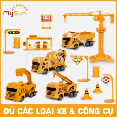 Bộ mô hình xe đồ chơi công trình MySun cho bé trai – Cần cẩu, Xe Ben, Xe Tải, Trộn bê tông, Giá ưu đãi 99.000đ