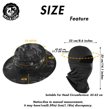 Bộ mũ Balaclava Boonie gập lại Musion - Mũ câu cá chống nắng mềm mại, thoáng khí, viền rộng cho săn bắn ngoài trời 9