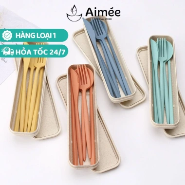 Bộ Muỗng Đũa Dao Nĩa Nhựa Sinh Học Dễ Thương 20cm - Tiện Lợi, Giá chỉ 22.000₫