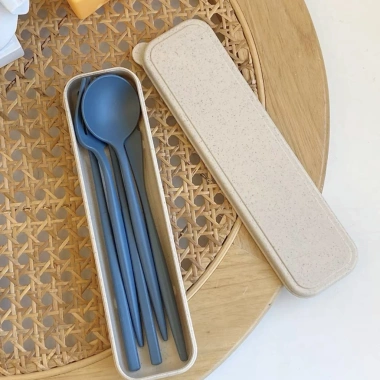 Bộ Muỗng Đũa Dao Nĩa Nhựa Sinh Học Dễ Thương 20cm - Tiện Lợi, Giá chỉ 22.000₫