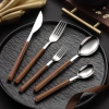Bộ muỗng nĩa dao cán giả gỗ phong cách Tây Âu, thép không gỉ sáng bóng - 12.900₫