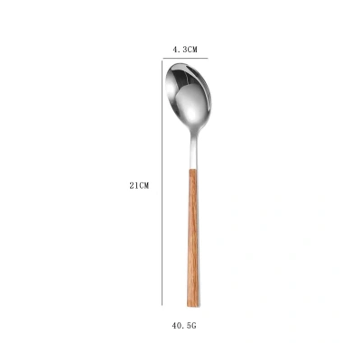 Bộ muỗng nĩa dao cán giả gỗ phong cách Tây Âu, thép không gỉ sáng bóng - 12.900₫