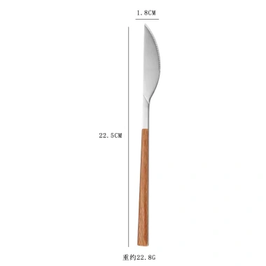 Bộ muỗng nĩa dao cán giả gỗ phong cách Tây Âu, thép không gỉ sáng bóng - 12.900₫