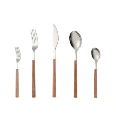 Bộ muỗng nĩa dao cán giả gỗ phong cách Tây Âu, thép không gỉ sáng bóng - 12.900₫