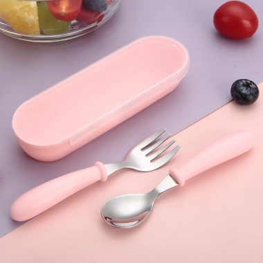 Bộ Muỗng Nĩa Inox 304 Pastel Tiết Dễ Thương, Không Độc Hại, Hộp Đựng Dễ Mang CJ-018 2