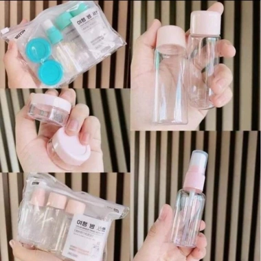 Bộ mỹ phẩm du lịch 7 món, 5 chai silicone trong suốt đa năng, siêu gọn, giá 21.900₫ 2