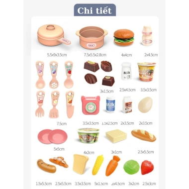 Bộ nấu ăn 2 tầng xịt nước và phụ kiện dễ thương - Đồ chơi nhập vai đầu bếp cho bé gái