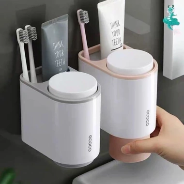 Bộ nhả kem Ecoco cao cấp mini gọn, ống cầm, cốc dán tường siêu chắc - 79.000₫