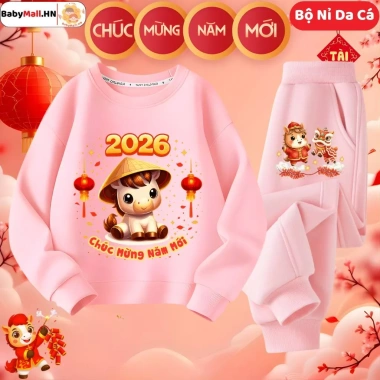 Bộ Nỉ Tết GoGo Baby Đồ Bé Trai Bé Gái Vải Nỉ Da Cá In Hình Chúc Mừng Năm Mới Bính Ngọ - 243k