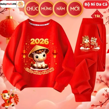 Bộ Nỉ Tết GoGo Baby Đồ Bé Trai Bé Gái Vải Nỉ Da Cá In Hình Chúc Mừng Năm Mới Bính Ngọ - 243k