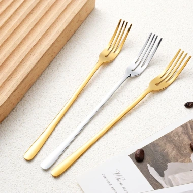 Bộ nĩa ăn tráng miệng salad thép không gỉ tay cầm dài phong cách Hàn Quốc - Giá chỉ 8.680đ