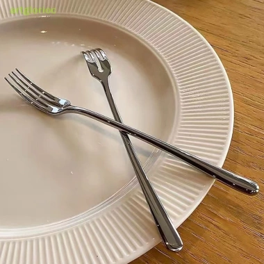 Bộ nĩa ăn tráng miệng salad thép không gỉ tay cầm dài phong cách Hàn Quốc - Giá chỉ 8.680đ
