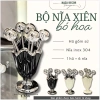 Bộ nĩa xiên trái cây inox không gỉ và hũ đựng nĩa gốm sứ viền bạc bàn phòng khách, giá ưu đãi 205.000₫