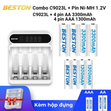 Bộ Pin Sạc AA AAA Beston C9.023L 2A-3A, dung lượng 3.000-3.300mAh, giá chỉ 39.000₫