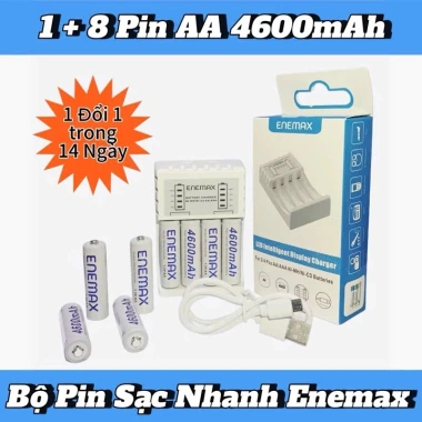 Bộ pin sạc Enemax 1 sạc + 8 pin AA 4.600mAh Sạc nhanh, tự ngắt, báo % pin 8