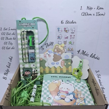 Bộ quà văn phòng phẩm sinh nhật học sinh - Giá ưu đãi 26.499₫, gồm bút, sổ, giấy note, thiệp chúc mừng