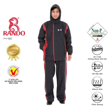 Bộ Quần Áo Đi Mưa RANDO 2 Lớp Vải Dù Không Thấm Nước, Phản Quang An Toàn Phượt Giá 584k