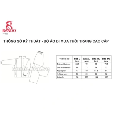 Bộ Quần Áo Đi Mưa RANDO 2 Lớp Vải Dù Không Thấm Nước, Phản Quang An Toàn Phượt Giá 584k