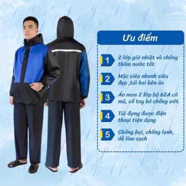 Bộ Quần Áo Mưa Nam Nữ DIDOOGLT 2 Lớp Vải Dù Dày Dặn Chống Thấm Nước - Giá 245.000₫
