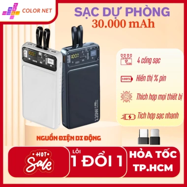 Bộ sạc 30.000mAh có dây – Sạc nhanh, LED báo % thông minh, giá ưu đãi 379.600₫