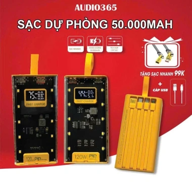 Bộ sạc 50.000mAh 120W PD nhanh, 4 cáp + đèn LED, BH 6 tháng - AUDIO365 239k 2