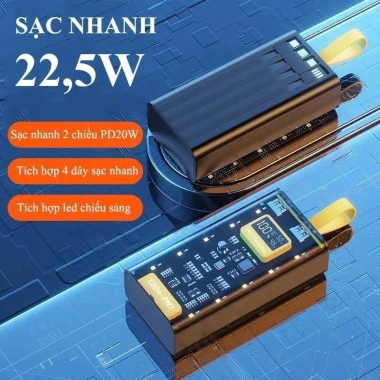 Bộ sạc 50.000mAh 120W PD nhanh, 4 cáp + đèn LED, BH 6 tháng - AUDIO365 239k 7