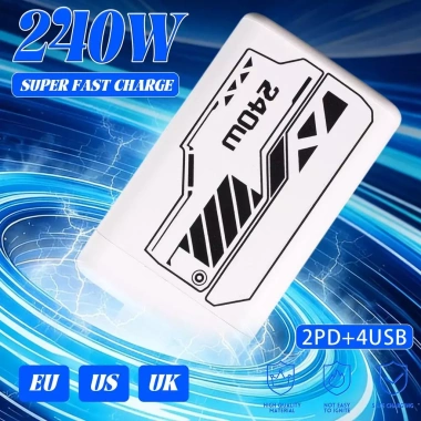 Bộ sạc đa cổng 240W 6 cổng (4USB+2PD) hỗ trợ iPhone, Android, chuyển đổi US/EU/UK, chống cháy PC+ABS - Giá 176k 4