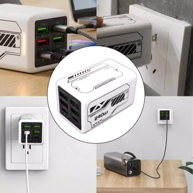 Bộ sạc đa cổng 240W 6 cổng (4USB+2PD) hỗ trợ iPhone, Android, chuyển đổi US/EU/UK, chống cháy PC+ABS - Giá 176k 9