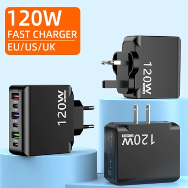 Bộ sạc đa cổng 6 cổng 120W USB và TypeC siêu nhanh PD, sạc nhanh cho điện thoại