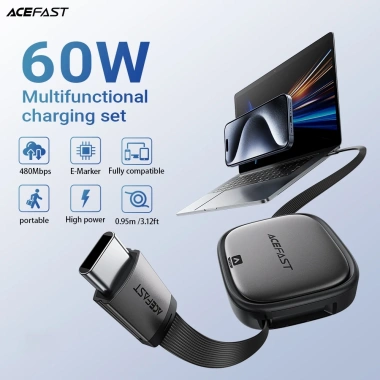 Bộ sạc du lịch đa năng ACEFAST J3 kèm cáp dữ liệu rút gọn, sạc nhanh, giá chỉ 219.500₫