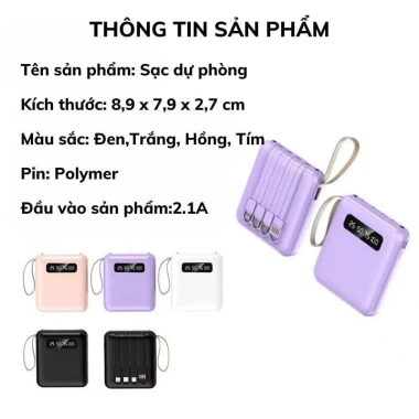 Bộ sạc dự phòng 20.000mAh sạc nhanh Pin mini dung lượng lớn, sạc đa dây 210.000 VND