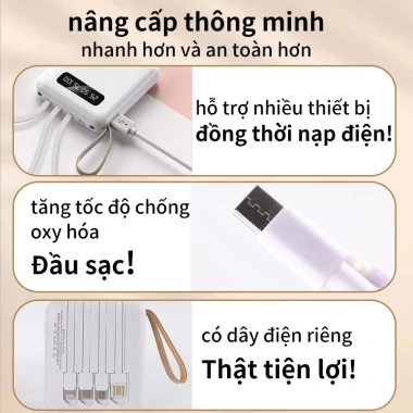 Bộ sạc dự phòng 20.000mAh sạc nhanh Pin mini dung lượng lớn, sạc đa dây 210.000 VND