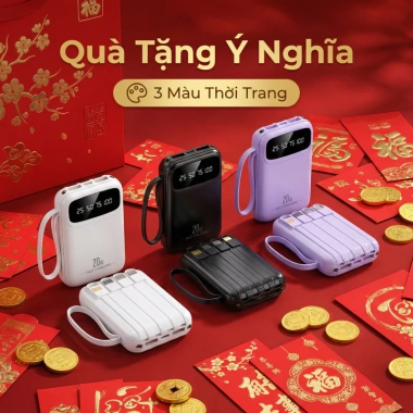 Bộ sạc dự phòng 20.000mAh siêu mỏng, 4 cáp LED và đèn 20W, sạc nhanh, chỉ 198k