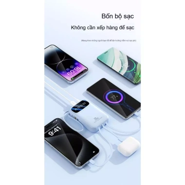 Bộ sạc dự phòng 20.000mAh siêu mỏng, 4 cáp LED và đèn 20W, sạc nhanh, chỉ 198k