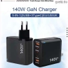 Bộ sạc GaN 140W 5 cổng nhanh 2 USB + 3 Type-C, hỗ trợ EU US UK, sạc du lịch - 224.579₫
