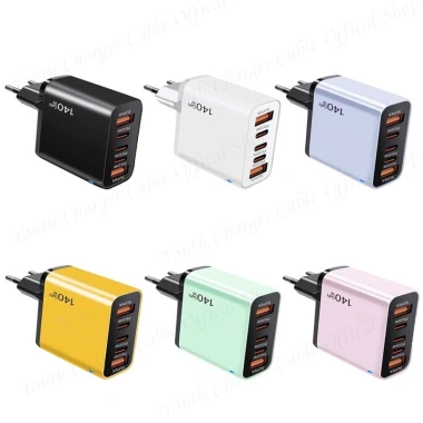 Bộ sạc GaN 140W 5 cổng nhanh 2 USB + 3 Type-C, hỗ trợ EU US UK, sạc du lịch - 224.579₫