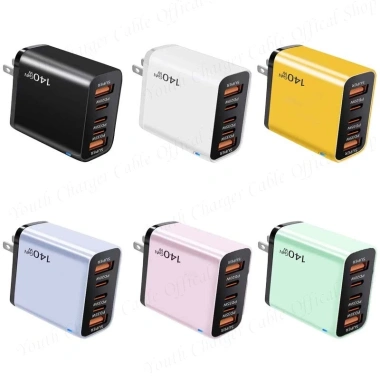 Bộ sạc GaN 140W 5 cổng nhanh 2 USB + 3 Type-C, hỗ trợ EU US UK, sạc du lịch - 224.579₫