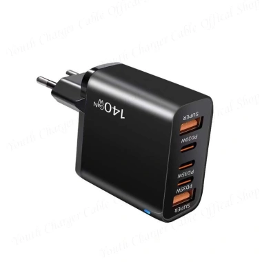 Bộ sạc GaN 140W 5 cổng nhanh 2 USB + 3 Type-C, hỗ trợ EU US UK, sạc du lịch - 224.579₫