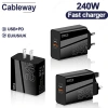 Bộ sạc GaN 240W cổng kép USB+PD, sạc nhanh EU/US/UK, cắm du lịch gắn tường