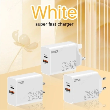 Bộ sạc GaN 240W cổng kép USB+PD, sạc nhanh EU/US/UK, cắm du lịch gắn tường
