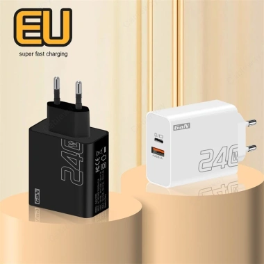 Bộ sạc GaN 240W cổng kép USB+PD, sạc nhanh EU/US/UK, cắm du lịch gắn tường