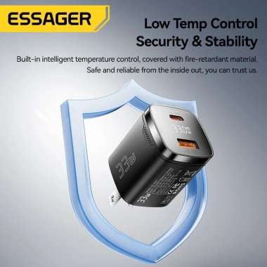 Bộ sạc GAN ESSAGER 33W USB-A + Type-C, hỗ trợ PPS PD3.0, QC4.0, 2.4A, sạc nhanh du lịch AFC 5 Bộ sạc GAN ESSAGER 33W USB-A + Type-C, hỗ trợ PPS PD3.0, QC4.0, 2.4A, sạc nhanh du lịch AFC 5